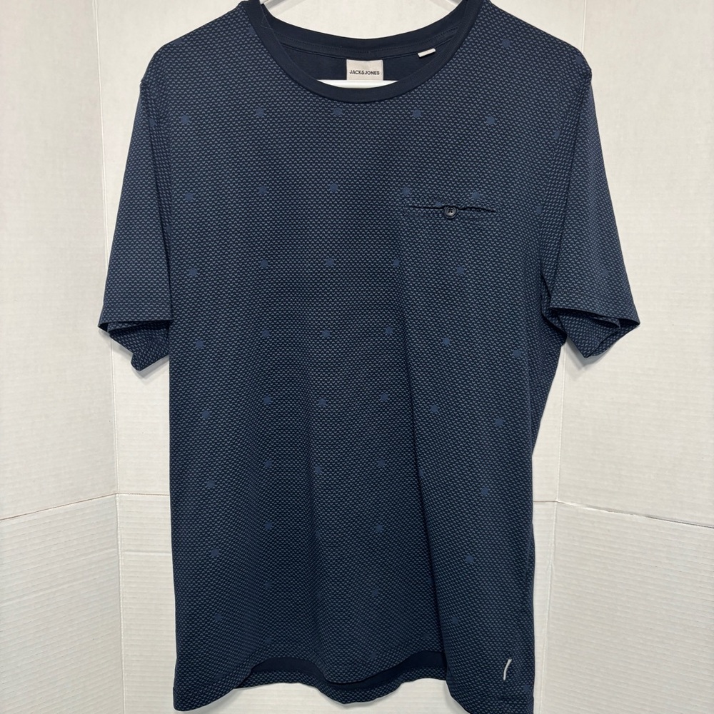 Jack & Jones Men's Dark Blue Short Sleeve Tee XL Button Pocket